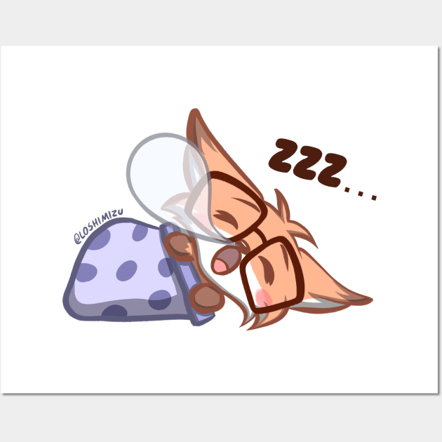 Cute Kawaii Nerd Fox asleep Wall Art by Kyumotea